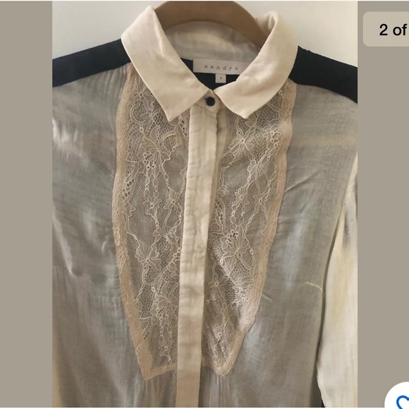Sandro Silk Contrast Blouse Sz 1 - Picture 5 of 11